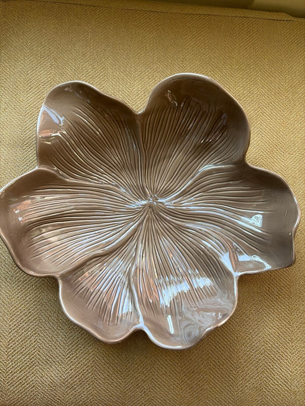 Arhaus Large 12 X 13” Taupe Brown Magnolia Plate Wall Decor Tray Bowl Flower